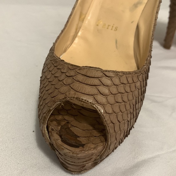 Christian Louboutin Brown Python Peeptoe Platform Pumps - Picture 5 of 8
